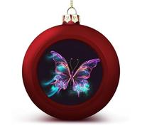 Neon Butterfly Christmas Ball Ornament Shatterproof Hanging Ball Ornaments with String Decorative Christmas Baubles for Xmas Tree Home Wedding Holiday Party Decor Supply