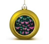 Neon Butterfly Christmas Ball Ornaments - Golden Shatterproof Plastic Vintage Rustic Xmas Tree Decorations Pendant for Family Holiday Wedding Party Xmas Hanging Decoration