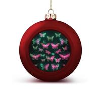 Neon Butterfly Christmas Ball Ornaments - Shatterproof Plastic Vintage Rustic Xmas Tree Decorations Pendant for Family Holiday Wedding Party Xmas Hanging Decoration