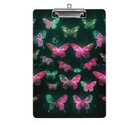Neon Butterfly Clipboard 8.5×12.5 Inch Acrylic Clip Board with Metal Clip A4 Letter Size Decorative Clipboard Cute Hanging Clipboards for Office, Teacher, Nurse, Doctor,