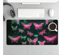 Neon Butterfly Desk Pad Protector Non-Slip Gaming Desk Mat Waterproof Desktop Mat for Keyboard and Mouse Large Mousepad Smooth Writing Pad for Home Office Work(23.6 X 13.8)