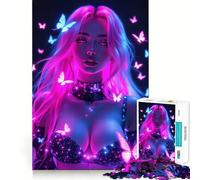 Neon Butterfly Girl 1000 Piece Jigsaw Puzzles for Adults Jigsaw Logic Sense Toy Leisure Fun Smooth Edge Heartfelt Gift (38x52cm)