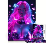 Neon Butterfly Girl Jigsaw Puzzles for Adults1000 Pieces Focus Brain Toy Relax Time Tight Edge Santa Wish Pick (38x26cm)