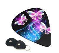 Neon Butterfly Guitar Picks 6-Pack - Pick Set (0.46mm / 0.71mm / 0.96mm) Suitable For Guitar And Ukulele Playing