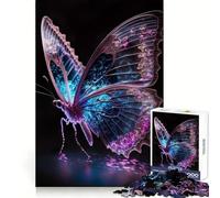 Neon Butterfly Hard Jigsaw Puzzle for Adults 1000 Pieces Think Toy Peaceful Fun Clean Cut Fine Art Piece (38x26cm)