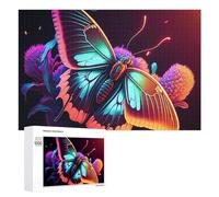 Neon Butterfly in Bloom - Adult Wooden Jigsaw, 1000 PCS, Seasonal Gift; for Shared Table Time
