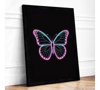 Neon Butterfly Modern Framed Wall Art Print A3 (42×29.7cm) Black, Wall Decor for Living Room, Bedroom, Office & Home, Ready to Hang, Art Gift