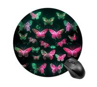 Neon Butterfly Mouse Pad Round Laptop Mouse Mat Cute Computer Mousepad Keyboard Pad Non-Slip Desk Pads for Gaming Office Work Home