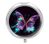 Neon Butterfly Pill Box Cute Round Pill Case Portable Medicine Tablet Vitamin Holder Organizer for Purse Pocket