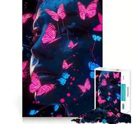 Neon Butterfly Portrait 1000 Piece Jigsaw Puzzles for Adults Jigsaw Brain Play Relax Mind Sharp Edge Premium Gift (38x52cm)