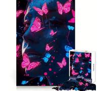 Neon Butterfly Portrait 1000 Piece Jigsaw Puzzles for Adults Jigsaw Brain Play Relax Mind Sharp Edge Premium Gift (38x52cm)