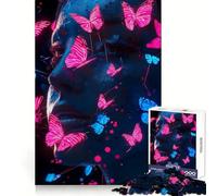 Neon Butterfly Portrait 1000 Piece Jigsaw Puzzles for Teenagers Memory Gain Stress Free Design Assembly Heartfelt Gift (38x26cm)