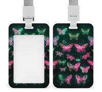 Neon Butterfly Retractable ID Badge Holder with Lanyard - Vertical Badge Reel,Keychain Clip,Name Tag Id Card Holder Protector for Nurse Officer Teacher Security Staff Women Men