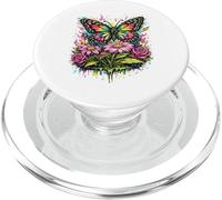 Neon Butterfly Retro 90s Style Colorful Floral Graphic PopSockets PopGrip for MagSafe