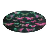 Neon Butterfly Round Area Rug Non Slip Backing Doormat Water Absorbent Plush Throw Low-Pile Non-Slip Floor Mat Carpet for Living Room Bedroom Entryway Nursery Room 80 * 80cm