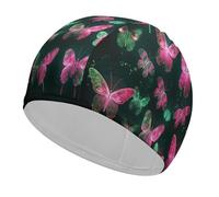 Neon Butterfly Swim Cap for Women Men Swimming Hat Bath Waterproof Pool Caps for Long Thick Curly Hair