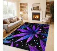 Neon Cannabis Leaf Rugs for Living Room Bedroom, Weed Leaf Area Rugs Large 100x150 cm, Washable Non Slip Pattern Carpet Home Decor C&J48