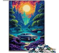 Neon Car in Nature Adult Jigsaw Puzzles 1000 Pieces, Family Activity with Matching Poster And Trivia Sheet for Age 14+ (50x75cm)