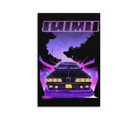 Neon Car PosterVibrant 80s Retro Art Canvas Wall ArtClassic Car in Bold Purple And PinkAesthetic Living Room Bedroom Or Office Gift 24x36inch(60x90cm) Unframed