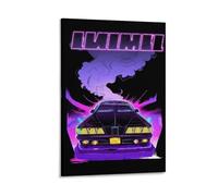 Neon Car PosterVibrant 80s Retro Art Canvas Wall ArtClassic Car in Bold Purple And PinkAesthetic Living Room Bedroom Or Office Gift 12x18inch(30x45cm) Framed