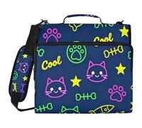 Neon Cat and Bone Navy Blue 1.5 Inch 3 Ringing Sturdy Zipper Binder with Handle and Removable Shoulder Strap Easy to Carry Portfolios Portfolio Organizer Suitable for Middle School