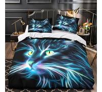 Neon-cat-art Comforter Cover 3D Design Printed Luxury 3 Pcs Bed Set Zipper digital-abstract-style Duvet Cover Super Soft Washable for Teens Adults Women Kids Boys Youth Teenagers Single（135x200cm）