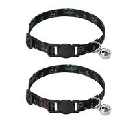 Neon Cat Colorful Eyes Black Easy to Clean Cat Collars 2 Pack Lightweight Small Dog Collar