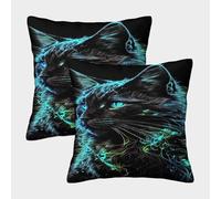 Neon Cat Eyes-digital Art Style Pillow Covers 2 Pack Cozy Pillowcase Art Cushion Covers Polyester Decor Sofa for Living Room Bedroom 40x40cm