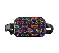 Neon Cat Faces Pattern Stylish Crossbody Bag Waist Packs for Women Men Teenagers Large Capacity Crossbody Belt Bag with Adjustable Strap for Travel