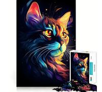 Neon Cat Glow 1000 Piece Jigsaw Puzzle for Teenagers Memory Gain Soothing Fun Design Assembly Elegant Gift (38x52cm)