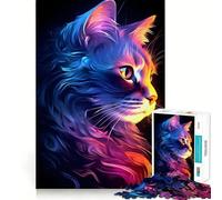 Neon Cat Glow Adult Jigsaw Puzzles1000 Pieces Mind Exercise Toy Tension Relief Design Assembly Lovely Present (50x75cm)
