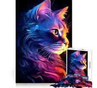 Neon Cat Glow Jigsaw Puzzles for Teenagers 1000 Piece Mental Toy Leisure Fun Premium Cut Thoughtful Gift (38x52cm)