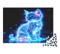 Neon Cat Jigsaw Puzzle 1000 Piece Jigsaw Puzzle Paper Puzzle for Adults Night Glow Relaxing Gift 52x38cm/1000pcs