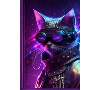 Neon Cat Notebook: Futuristisches Notizbuch im Cyberpunk Stil - Platz für Ideen, Gedanken und kreative Notizen