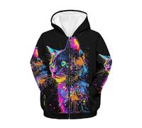Neon Cat Printed Zip up Hoodie for Boys 11-13 Years Cozy Casual Hoodie Sweatshirt Long Sleeve Hoodie