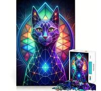 Neon Cat Stained Glass Jigsaw Puzzles for Adults 1000 Piece Logic Boost Toy Group Joy Premium Edge Bday Surprise (50x75cm)