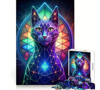 Neon Cat Stained Glass Jigsaw Puzzles for Adults 1000 Piece Logic Boost Toy Group Joy Premium Edge Bday Surprise (50x75cm)