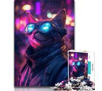 Neon Cat with Glasses JigsawPuzzle 1000 Pieces for Adults,Toys Educational Games Stress Relieving Suitable for Desktop Decoration (38x26cm)
