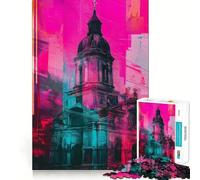 Neon Cathedral 1000 Pieces Jigsaws Adults Puzzles Gifts Memory Upgrade Leisure Time Sharp Cut Wall Art Decor (38x52cm)