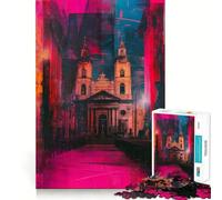 Neon Cathedral Interior 1000 Pieces Jigsaws Adults Puzzles Gifts Memory Upgrade Leisure Time Sharp Cut Wall Art Decor (38x26cm)