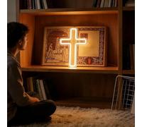 Neon - Catholic Christian Crucifix Illuminated Indoor Decoration Lamp | Wall Mounted LED Panel for Owners | Home Apartment Living Room Bedroom Office Entrance Bar Gathering