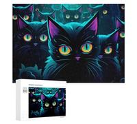 Neon Cats A Mystical Gathering Adult Picture Puzzle, 300 PCS - Year-End Present; for Couples, Friends And Family