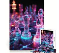 Neon Chess Pieces 1000 Piece Jigsaw Puzzles for Adults Memory Gain Peaceful Time Design Assembly Premium Gift (50x75cm)