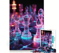 Neon Chess Pieces 1000 Piece Jigsaw Puzzles for Adults Memory Gain Peaceful Time Design Assembly Premium Gift (50x75cm)