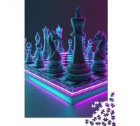 Neon Chess Set 1000 Pc Thick Cardboard Premium Jigsaw Puzzle Set Family Lovers Concentration Training Fun Present 38x26cm/1000pcs