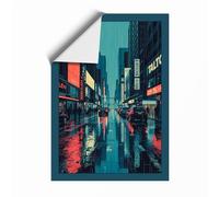 Neon City at Night Modern Unframed Wall Art Print A2 (59.4×42cm), Wall Decor for Living Room, Bedroom, Office & Home, Art Gift