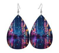 (Neon City) Lightweight Leather Earrings For Women Elegant Dangle Drop Earrings For Casual Party Everyday Wear