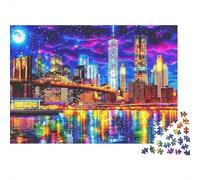 Neon City Skyline 1000 Piece Jigsaw Puzzles Neon Cityscape Reflection for Adult Educational Game Beautiful Decoration Challenge High Difficulty Male And Female Birthday 38x26cm/1000pcs Gifts
