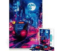 Neon City Train 1000 Piece Jigsaw Puzzles for Teenagers Jigsaw Reason Skill Toy Shared Fun Tight Cut Wall Art Decor (50x75cm)