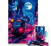 Neon City Train Hard Jigsaw Puzzle for Adults 1000 Pieces Think Toy Peaceful Fun Clean Cut Fine Art Piece (38x52cm)